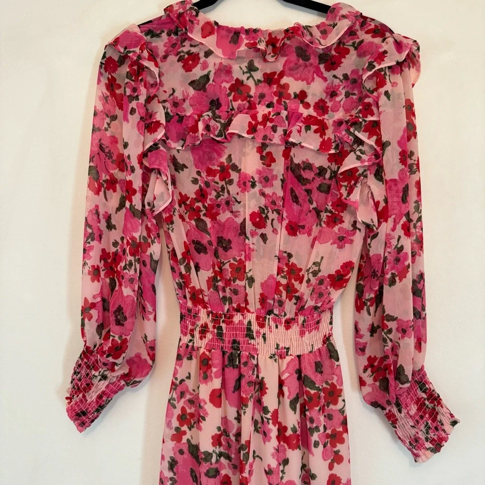 MISA Los Angeles Pink Floral Ruffle Dress XS - Picture 6 of 12